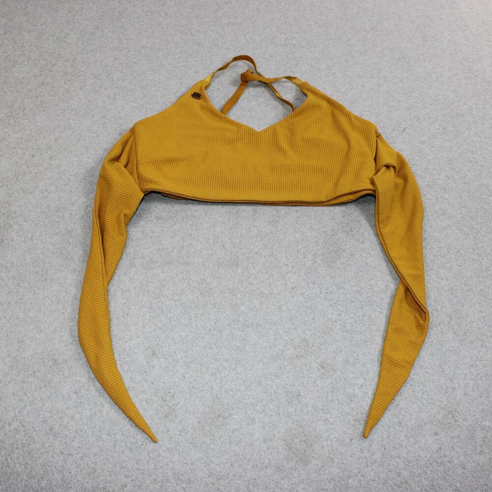 Love Fitness Sports Bra Women Large Yellow Ribbed Wrap V Neck Adjustable Straps